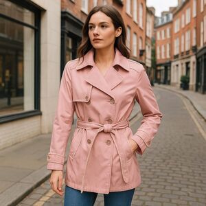 Poshmark Listing: Esprit Pink Belted Trench Coat (Size XL)